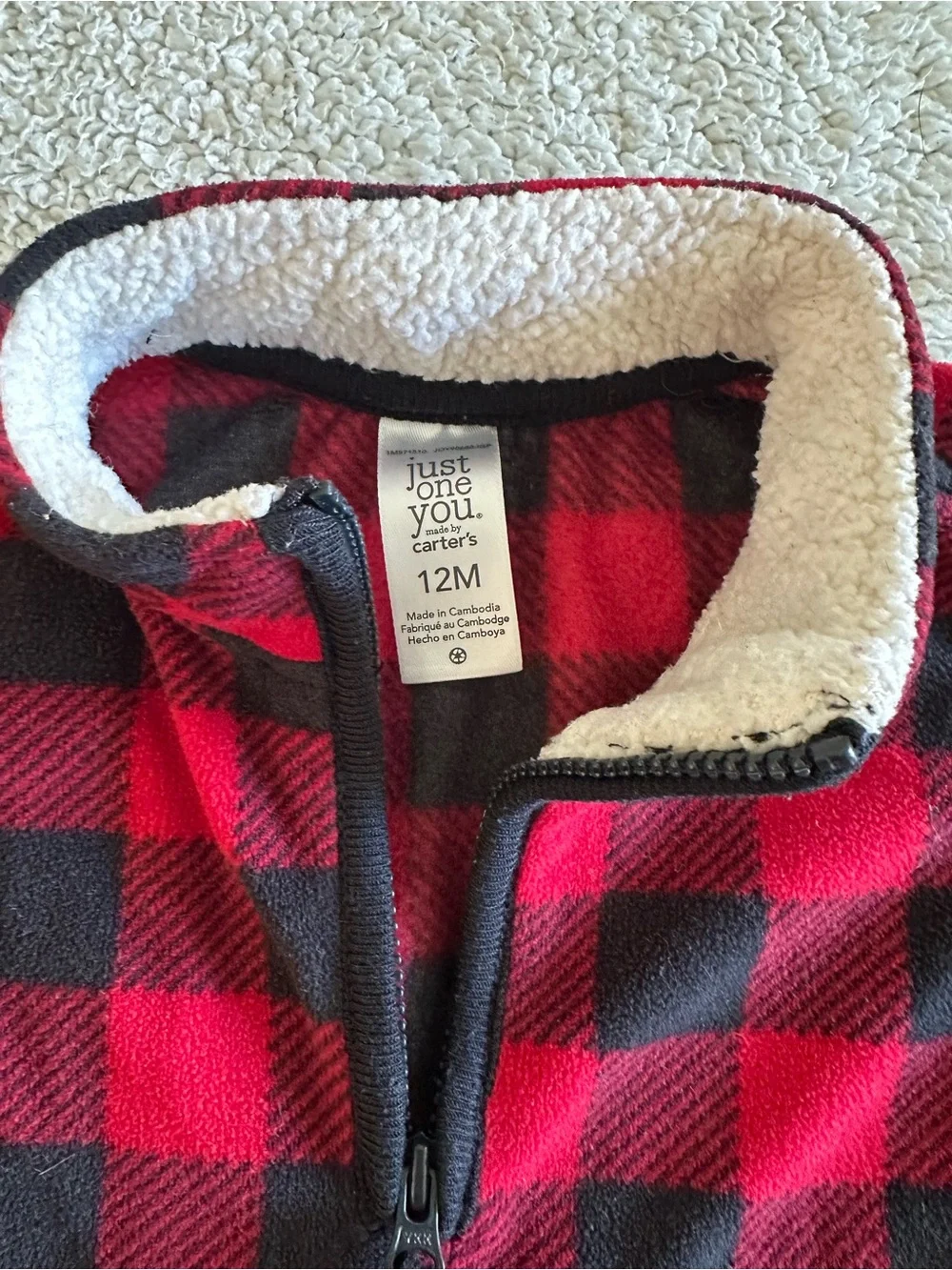 🦋Carter's Fleece Red/Black Buffalo Plaid Half-Zip Pullover